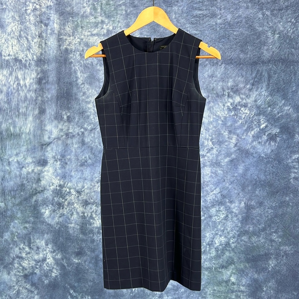 Ann Taylor Navy Checked Dress Sz 0P
